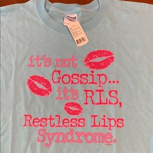 Gossip saying t-shirt, NWT, L, ltblue w/pink words